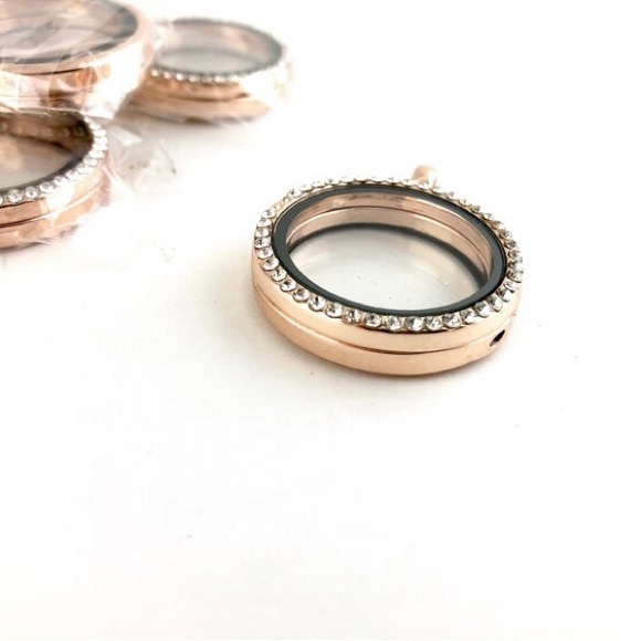 1pcs Rose Gold Floating Locket - Memory Glass Clear Round Flat Terrarium - Picture 3 of 6